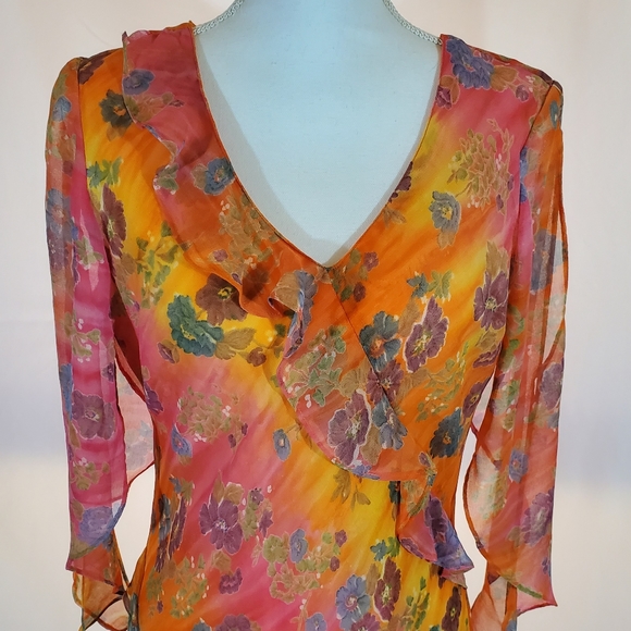 JMD Feminine Romantic Spring Dress 1XL Flowing, Airy, Ruffles Below the Knee EUC - Picture 9 of 12